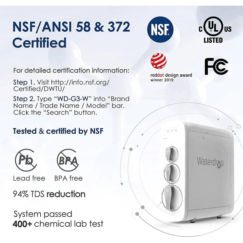Waterdrop Reverse Osmosis Water Filtration System - G3 RO Tankless Series - WD-G3-W
